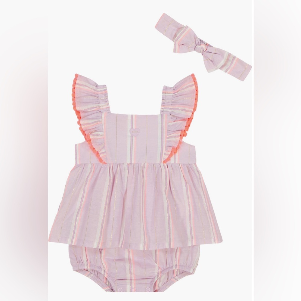 Juicy Couture Pink Striped Flutter Suit & Headband Set